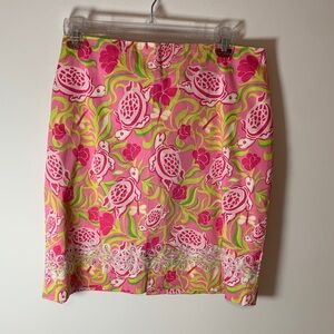 Key West Pink Floral Turtle-Print Pencil Skirt cotton. 8. NWOT
